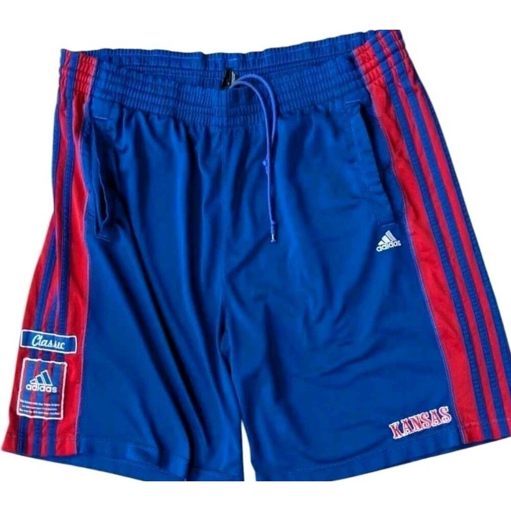 Kansas Jayhawks Adidas Player Issue Basketball Shorts Men M Blue Red Stripe